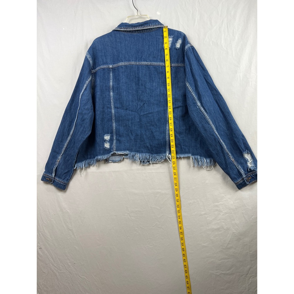 Ms. Cello Denim Jacket Women 3X Blue Distressed Cropped Frayed Hem New Trucker - Picture 5 of 10